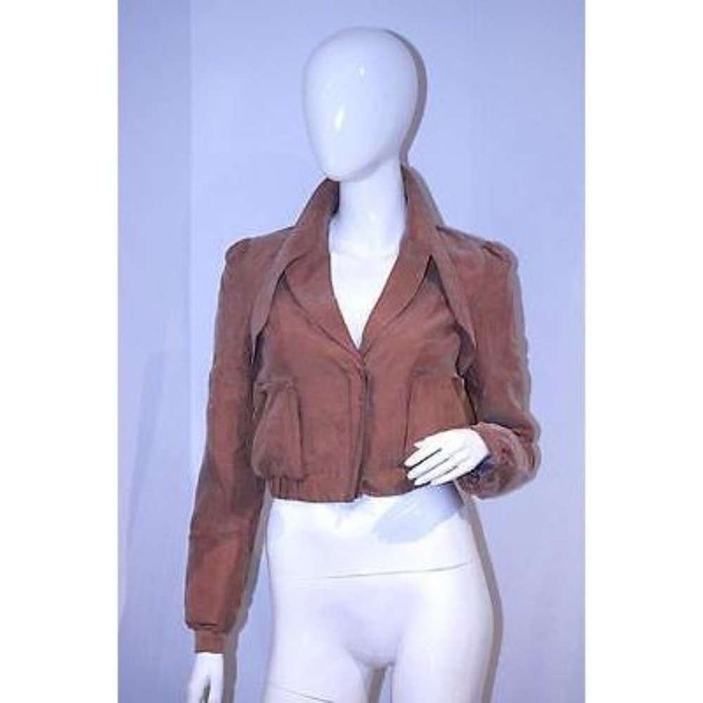 ARYN K. Jacket SHORT Crop PATCHED Elbows RUCHED Upper Waist ( XS )